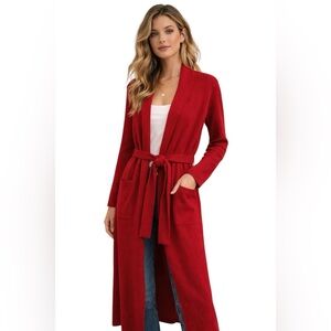 Cashmere Blend Arlotta Studio Red Long Duster Cardigan Belted Size Medium